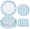 150 Pcs Light Blue Gingham Paper Plates and Napkins, Plaid Party Set by Purhapfre