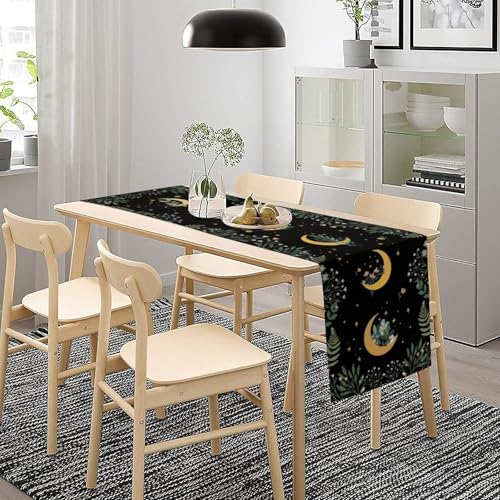 Moon Floral Table Runner Magic Moon Moonlit Flowers Stars Wildflower Botanical Natural Dinner Runner for Farmhouse Kitchen Dining Table Holiday Party Decoration 13"x108" - Image 3