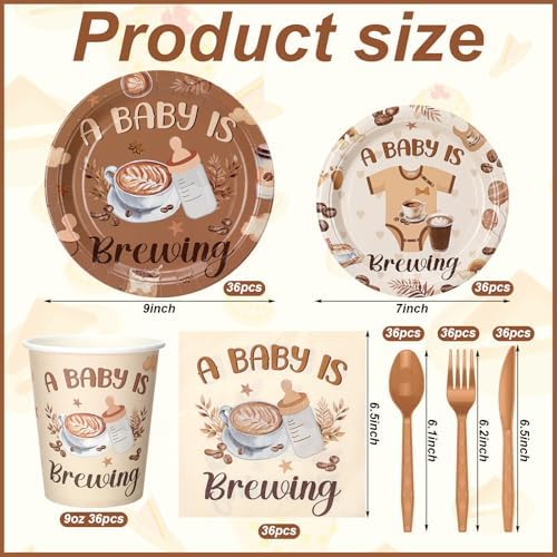 Yungyan 252 Pcs A Baby Is Brewing Baby Shower Party Tableware Set Included Plates Napkins Cups Forks Knives Cutlery for Party Decorations Supplies 36 Guests - Image 2