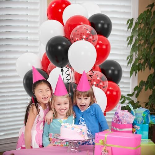 100pcs Red and Black Balloons, 12inch Red and White With Confetti Balloons for Class of 2026 Graduation, Birthday Decorations, Baby Shower, Casino, Race Car Party Supplies (2 Ribbons) - Image 4