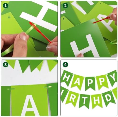 Green Happy Birthday Banner Hanging Sign Circle Dot Triangle Bunting - Image 4