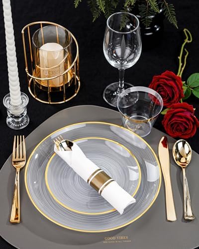Morejoy 350PCS Clear Gold Plastic Plates - Disposable Gold Party Plates - Image 5