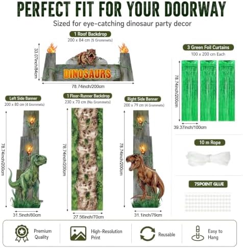VitalCozy 7 Pcs Dinosaur Party Decorations Jurassic Porch Entryway Backdrop - Image 2