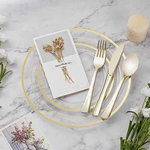 BESTVIP 300PCS Plastic Dinnerware Set, Clear Gold Disposable Plates - Image 3