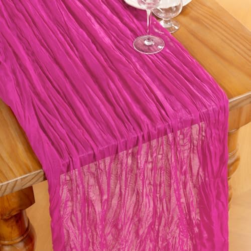 DeZerlor Hot Pink Cheesecloth Table Runners 4 Pack Summer Boho Runners - Image 2