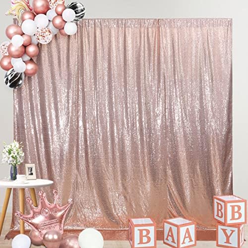 SquarePie 8x8ft Rose Gold Sequin Backdrop, High Density Non-Transparent Glitter Curtain for Photography, Birthday, Wedding Party Decorations, Thick Solid Background with 4" Rod Pocket, 1 Panel - Image 6