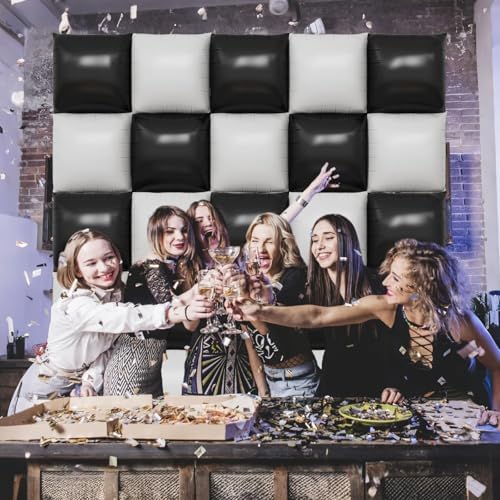 Black White Square Foil Balloon Wall,25Pcs Double Sided Foil Balloons - Image 4