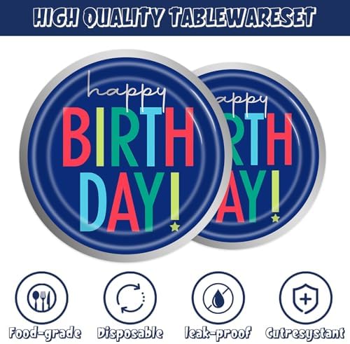 141Pcs Dark Blue Party Supplies for Baby Shower - Dark Blue Birthday Decorations Plates and Napkins Forks Cups Straws Cutlery for 20 Guests Happy Birthday Party Decorations - Image 4