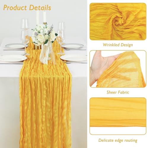 1 Pack Gold Cheesecloth Table Runner 120 Inch Boho Wedding Decor - Image 3