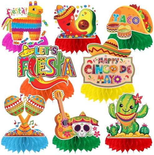 JULMELON 8 Pcs Cinco De Mayo Honeycomb Centerpieces Fiesta Table Decor by JULMELON