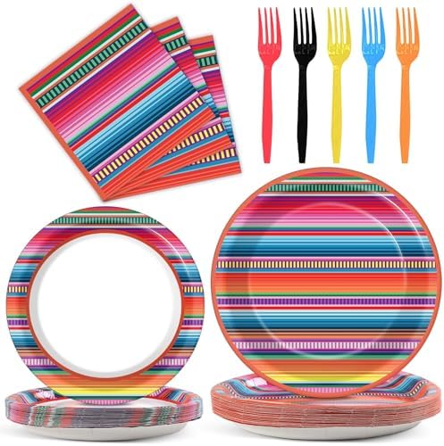 Qyeahkj 100PCS Mexican Fiesta Plates and Napkins Sets 5 Mayo Party Supplies by Qyeahkj