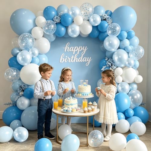 Blocesa Pearl Blue and White Balloons Arch Kit Double Stuffed, Party Decor. - Image 5