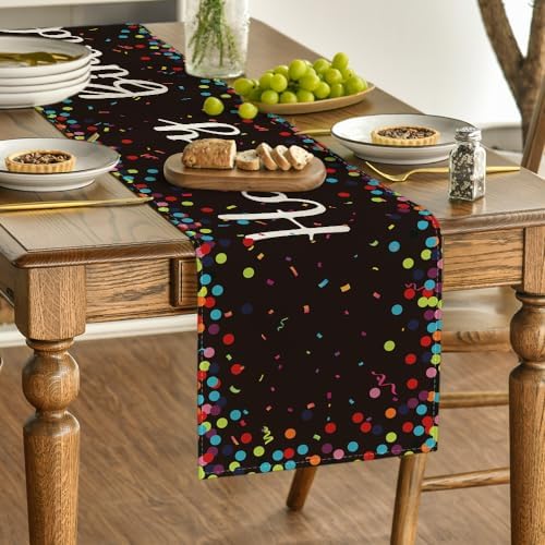 Artoid Mode Polka Dot Black Happy Birthday Table Runner, Seasonal Halloween Kitchen Dining Table Decoration for Home Party Decor 13x90 Inch - Image 3