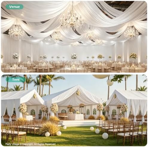 12 Panels 5ft(W) x 20ft(L) White Ceiling Drapes for Wedding Parties - Image 4