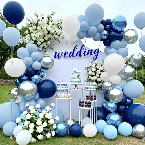 Navy Blue Silver White Balloons Arch Kit 129 Pcs - Image 3