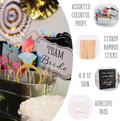 Wedding Photo Booth Props with 8 x 10-Inch Sign, 45 Adhesive Pads, 35 Wooden Sticks - Signs for Wedding Backdrop and Selfie Station - Image 2