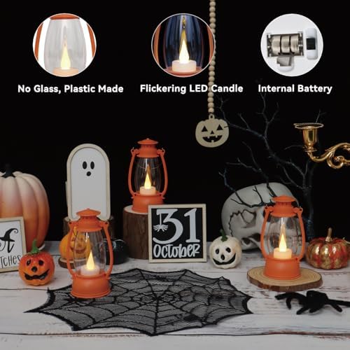 12Pcs Orange Mini Lanterns for Fall Halloween Thanksgiving & Western Camping Decor – Small Lantern Decorative for Table Centerpiece, Hanging Ornaments for Christmas Wedding & Cowboy Party - Image 4