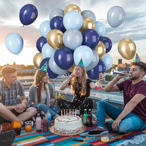 Jobkoo Navy Blue Gold Balloons, 12 Inch Dusty Light Blue Golden Latex Balloon Set for Boys Birthday Winter Wonderland Wedding Baby Shower Party Decorations - Image 7