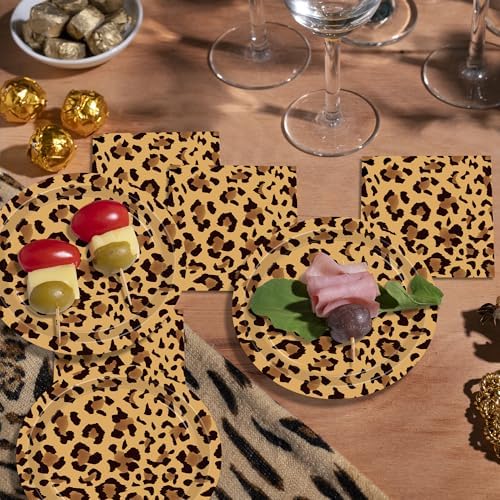 142PCS Leopard Print Party Decorations,Jungle Animal theme Decorations Include Tableware, Plate, Cup, Napkin, Cutlery, Animal Cheetah Print Birthday Party Supplies Serve 20 - Image 5