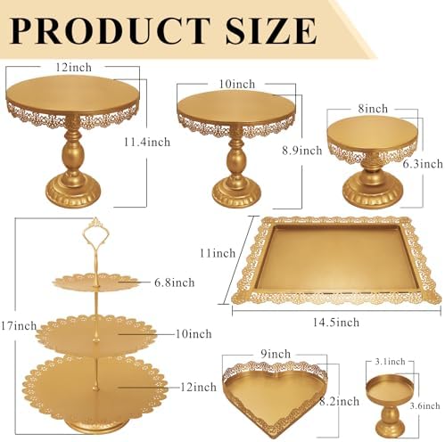 Set of 9 Cake Stands Metal Cupcake Stand Set Multiple Styles Candy Fruit Display Tower Dessert Plate Cake Serving Tray for Birthday Party Wedding Anniversary Baby Shower Engagement (Gold) - Image 2