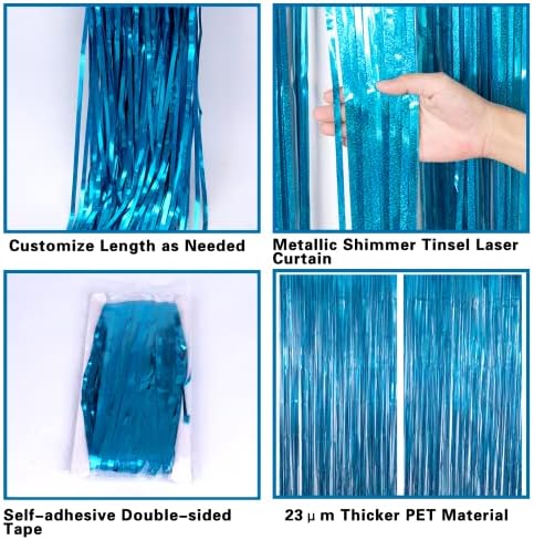2 Pack 3.2ft x 8.2ft Blue Foil Fringe Curtains Photo Backdrop - Image 5