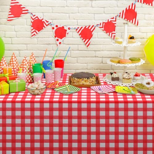 3 Pack Red and White Plastic Checkered Tablecloth, Premium Decorative Disposable Red Gingham Plaid Table Cloths for Parties, Rectangle Party Table Cover for Picnic Farm Birthday Wedding, 54x108 Inch - Image 6