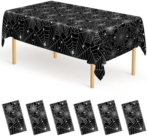 6 Pack Spiderweb Tablecloth 54" x 108" Halloween Table Cloths Disposable by QZYL