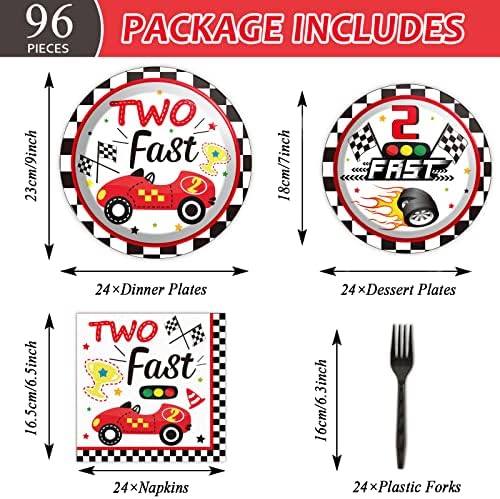 96pcs Two Fast Plates and Napkins Race Car Party Decorations Racing 2 fast Party Plates and Napkins Set Racing Sports Themed Dinnerware for Two Fast Kids Boys Birthday Supplies Favors, Serve 24 - Image 2