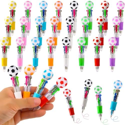 24Pcs Soccer Mini Multicolor Pens in One 4-in-1, Cute Pens Bulk for Party Favors and Birthdays, Ballpoint Pen Back To School Gifts Classroom Student Prizes by Unknown