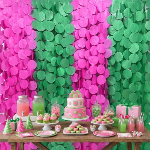 205 Ft Hot Pink and Green Party Decorations Circle Dot Backdrop Garland Tissue Paper Polka Dots Hanging Streamer for Witches Theme Birthday Bachelorette Wedding Engagement Party Supplies - Image 7