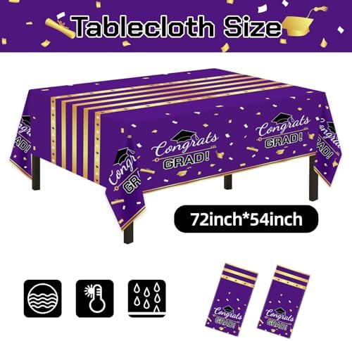 Graduation Decorations 2026,147 PCS Purple and Gold Graduation Decorations,Graduation Party Decorations,Disposable Grad Graduation Tableware Banner Graduation Plates Cups Tablecloth for 24 Guests - Image 3