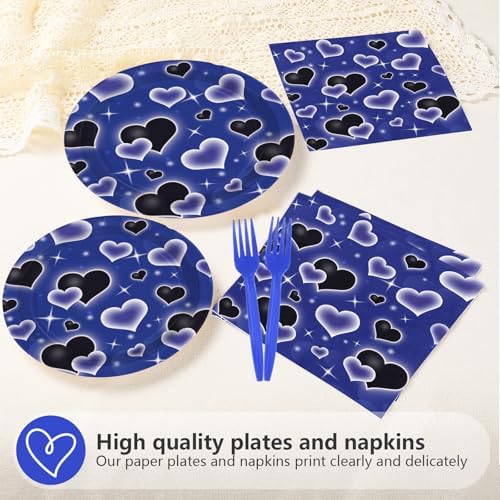 96Pcs Blue Black Heart Y2K Birthday Party Decoration, Serve 24 - Image 3