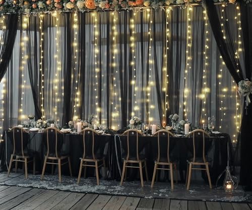 20ft x 10ft Black Tulle Photo Backdrop Curtain with Lights String for Parties Sheer Black Curtain Backdrop for Birthday Party Baby Shower Wedding Photo Booth Photography Background Decorations - Image 4
