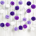 Ombre Purple White Party Decorations Lavender White Tissue Paper Flowers Pom Pom with Leaf Ribbon Hanging Garland Streamer for Birthday Bachelorette Wedding Lilac Violet Party Supplies by pinkblume