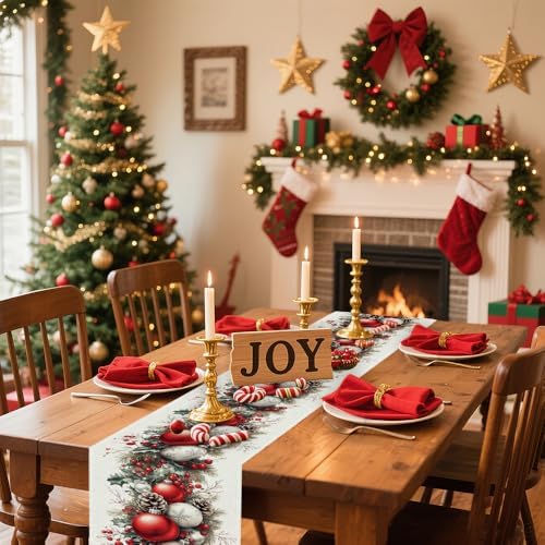 Christmas Table Runner, Seasonal Winter Kitchen Table Decoration, Suitable for Winter Christmas Family Gathering Indoor 13x72 inches (13x72 inches, Red and White Bell) - Image 4