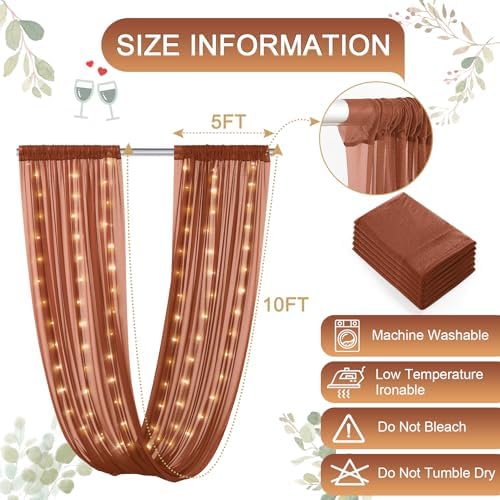 Terracotta Ceiling Drapes with Lights for Weddings, 6 Panels 5ftx20ft Sheer Tulle Curtain Drapes for Wedding Ceremony Birthday Party Arch Decoration - Image 4