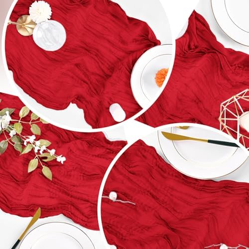 6 Pack Red Cheesecloth Table Runner 20 x 120 inch Gauze Table Runners 10 FT Long,Semi Sheer Boho Cheese Cloth Fabric Table Runner Bulk for Party,Wedding,Baby Shower,Bridal Shower Decoration - Image 5