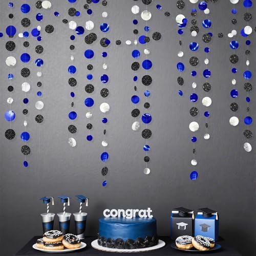 46Ft Navy Blue Black Silver Circle Dots Garland Royal Blue Black Polka Dots Streamer for Birthday Graduations Wedding Bridal Shower Nautical Ahoy Achor Pirate Themed Party Decorations Supplies - Image 4