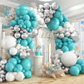 412Pcs Teal Silver White Balloon Garland Arch Kit, 18 12 10 5 Inch Different Size White Metallic Silver Teal Balloons Balloons,for Birthday Party Graduation Baby Shower Wedding Holiday Decoration by PAXILE