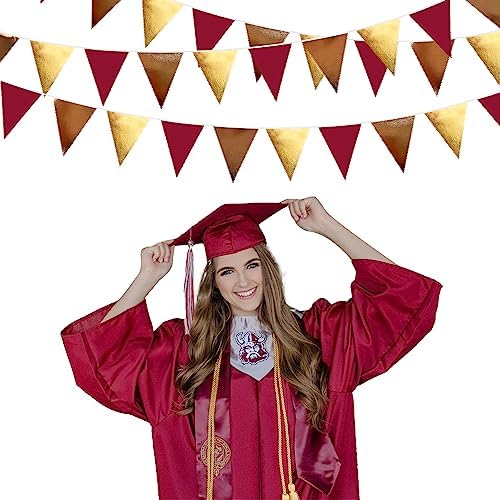 Fall Party Decorations Maroon Gold Brown Metallic Fabric Triangle Pennant Banner Burgundy Flag Bunting Garland for Autumn Thanksgiving Wedding Birthday Bridal Shower Engagement Graduation Garnet Party - Image 5
