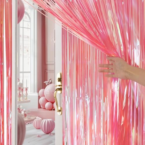 2 Pack Pink & Green Party Streamers Backdrop Curtains, 3.3x8.2ft Holographic Tinsel Foil Curtain Photo Booth Props for Birthday, Wedding, Holiday Celebration, Bachelorette, Theme Decorations - Image 7