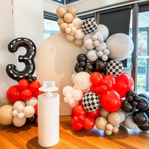 153Pcs Race Car Balloon Garland Arch Kit - Red and Black White Checkered Balloon Arch Kit 18 10 5 Inch Different Size Balloons for Racing Car Two Fast 2nd Theme Birthday Party Decorations - Image 6