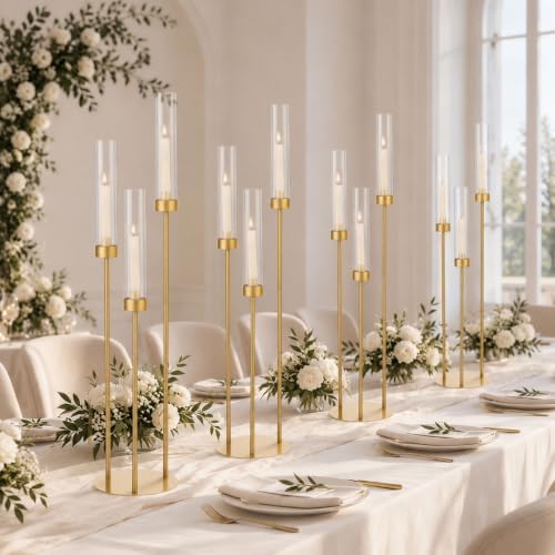 Vincidern 33-Inch Gold 3-Arm Candelabra Centerpiece for Table, 8-Piece Taper Candle Holder Set for Wedding, Party, Event, Christmas Decoration - Image 2