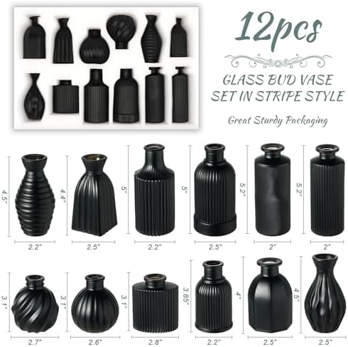 Black Vase, Bud Vases Set of 12 Small Glass Vase for Decor Centerpieces - Image 2
