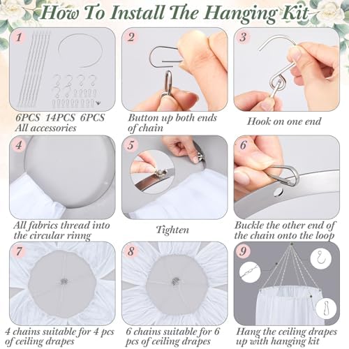6 Panels 5 x 20ft White Ceiling Drapes for Wedding Parties 24 in Ring - Image 5