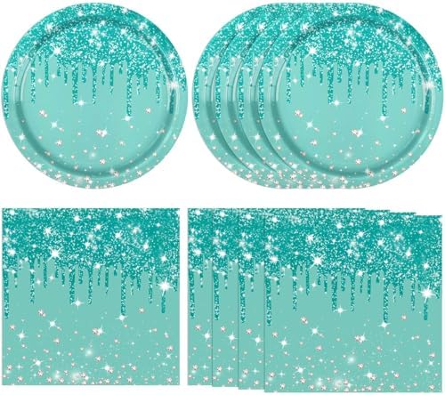 40Pcs Teal Plates and Napkins, Teal Party Decorations Include 20 Disposable Paper Plates and 20 Paper Napkins for Weddings, Baby Showers, Birthdays, Engagement Parties by Actoridae