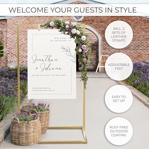 KIBAGA Elegant Wedding Welcome Sign Stand - Sturdy Brass Metal Easel Holder - Image 3