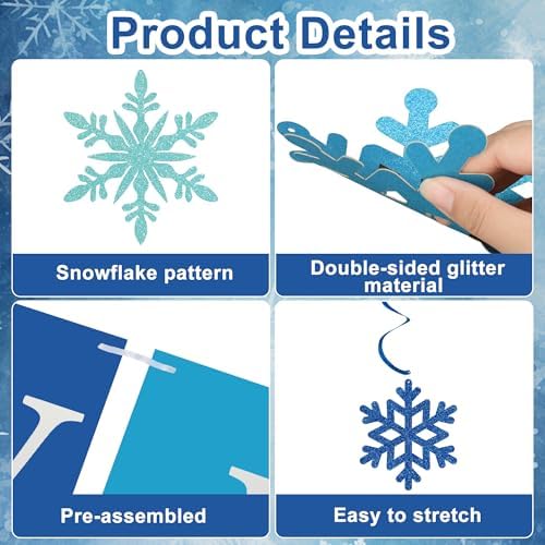 Winter Wonderland Party Decoration Winter Wonderland Banner with Pre-Strung Snowflake Hanging Swirls Blue White Honeycomb Balls Circle Dots Garland for Christmas Holiday Birthday Party Decoration - Image 4