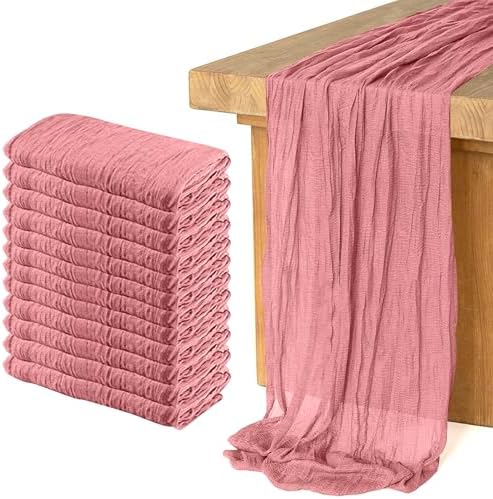 12 Pack Cheesecloth Table Runner, Runner Gauze Boho Wedding Decor Romantic Table Runner for Wedding Birthday Party(35" x 118")(Pink) by Home