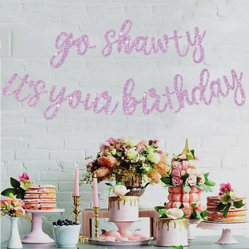 BEISHIDA Light Purple Go Shawty It's Your Birthday Banner - NO DIY - Hip Hop Theme Glitter Happy Birthday Banner - Pre-Strung - Light Purple Rap Theme Happy Birthday Sign for Man Women birthday Party - Image 5